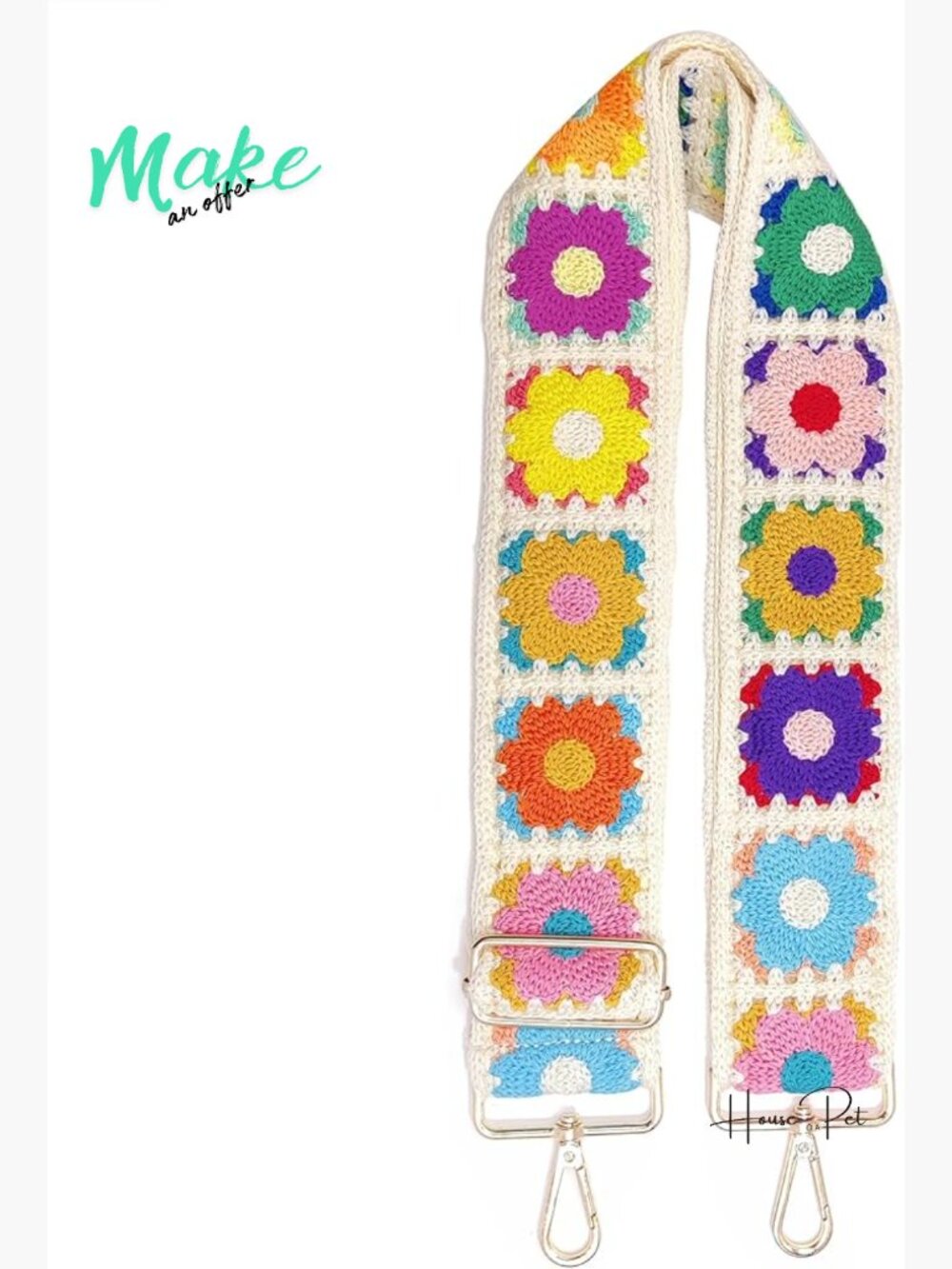 Wide Adjustable Crochet Flower Bag Purse Replacement Shoulder Strap Crossbody